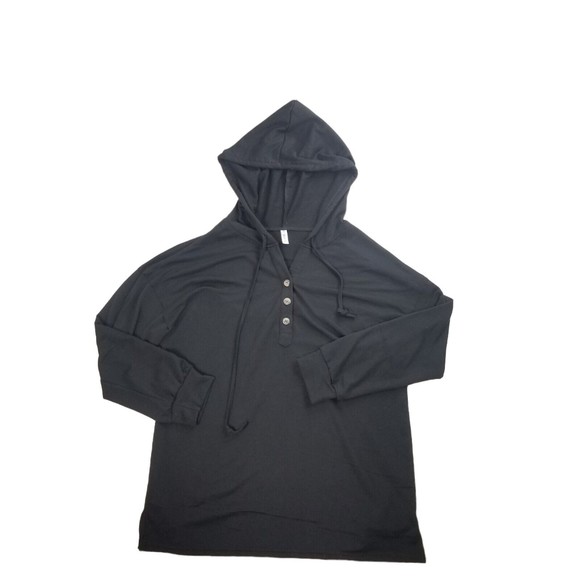 LuckyMore Hoodie Casual V Neck Long Sleeve Henley Oversized Top Womens L Black - Picture 7 of 15